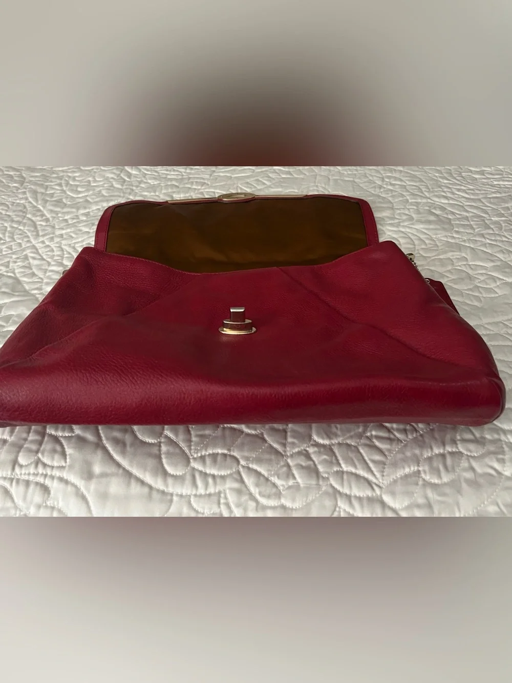 Classic Red Leather Shoulder Bag with Gold Hardware